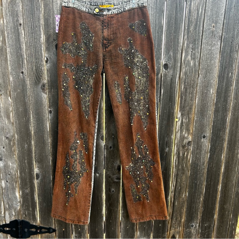 Anev Brown Sequin Embellished Jeans Size 8